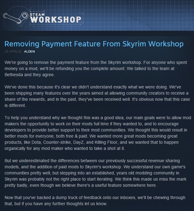Announcement on Steam Workshop