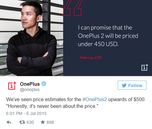 OnePlus 2 Price Statement