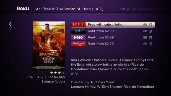 Roku Streaming Stick Search Sub-menu
