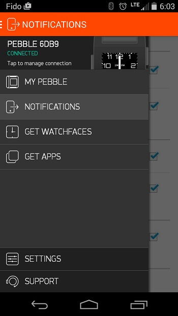Pebble Steel Review App Menu