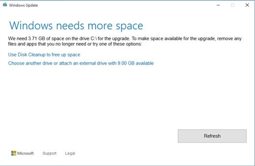 Windows 10 Issues Space Required