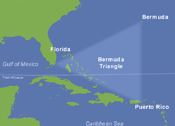 Bermuda triangle mystery shown on map 