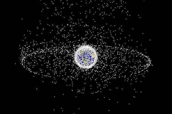 Space debris surrounding planet Earth